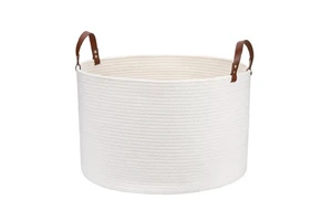 Handwoven Natural Wicker Storage Bin Organizer for Living Room Laundry Room or Nursery Water Hyacinth Basket with Handles