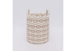 Cotton String Desktop Storage Basket Snack Key Storage Basket Sundries Woven Storage Basket with Velvet Cloth Handle Cotton