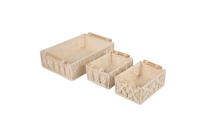 Handmade Woven Box Macrame Baskets Boho Decorative Shelf Cabinet Organizer For Bedroom Box Storage Baskets