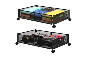 Bedroom Foldable Metal Rolling Storage Drawers Underbed Container Organizer Box Wheel Handle Convenient Underbed Storage