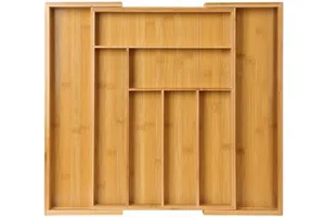 Bamboo Expandable Drawer Organizer For Utensils Holder, Adjustable Cutlery Tray, Wood Drawer Dividers Organizer For Silverware,