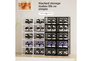 Double Frame Left Open Hole Transparent Polypropylene Foldable Flip Type Basketball Shoe Box Storage Modern Minimalism Living