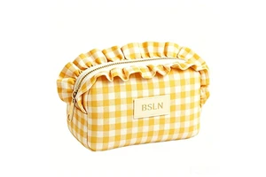 Private Label Custom Large Capacity Eco-Friendly Quilted Cosmetic Storage Bag Zipper Ruffled Makeup Organizer for Beauty Brands