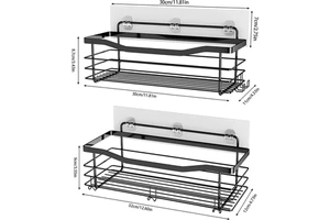 Metal Wall-Mounted Shower Caddy with Adhesive No-Drilling Design Shower Shelves and Bathroom Storage Racks with Hooks