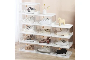 Haogle Wholesale Stackable Transparent Plastic Shoe Boxes Free Assembly Strong Load-bearin Stackable Transparent Shoe Box