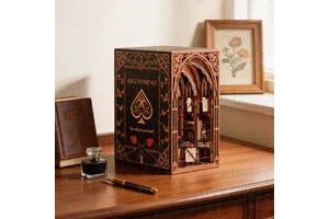 Minicity DIY 3D Wooden Puzzle Book Nook Kit Miniature LED Light Decor Bookend Bookshelf Miniature Dollhouse Insert