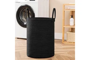 2024 Hot Sale Black Storage Basket Handmade Foldable Woven Laundry Basket Eco-friendly Cotton Rope Customized Laundry Baskets
