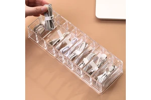 Cable Organizer with 10 Wire Ties, Clear Plastic Cord Charger Storage Box with Cable Strap for Home Office Desk