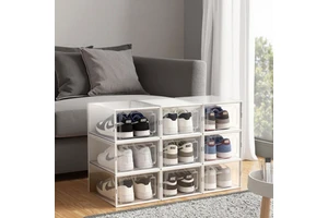 Reinforced PP Shoe Storage Box Transparent Stackable Shoe Organizer Space Saving Shoe Container for Home Entryway Sports Shoes