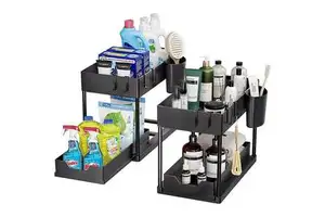 Kitchen Organizers Storage Pull Out Cabinet Storage Rack 2 Tier Under Sink Organizer with Sliding Drawer Storage Holders Shelf