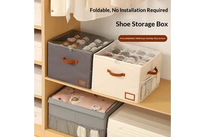 Wardrobe Shoe Boot Storage Box Steel Frame Foldable Movable Shoe Storage Basket Adjustable Dividers No Installation Required