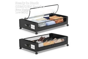 2 Pack Rolling Metal Frame Fabric Under Bed Storage Boxes With Wheels For Clothes Shoes Blankets Under Bed Storage Bins
