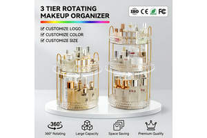 Rotating Makeup Organizer for Dresser 3 Tiers, 360° Swivel Skincare Organizer Large Capacity Skincare Transparent Storage Rack