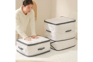 Compressed Storage Bag with Zipper - Clear Visual Design Wardrobe Organizer for Clothes, Quilts and Bedding