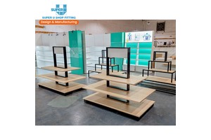 Custom Metal Wooden Gondola Shelving Double-sided Supermarket Shelves Supermarket Advertising Shelf Display With Led