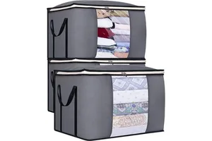 Vietnam Factory Large Capacity Quilt Storage Bag Clear Window Folding Bag Clothes Blanket Bedding Storage Bag Organizer Under Bed Storage Made in Vietnam