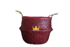 Braided Vintage Circle Seagrass Storage Basket Laundry Wholesale King Craft Viet Woven Customized Straws Home Organizer Belly