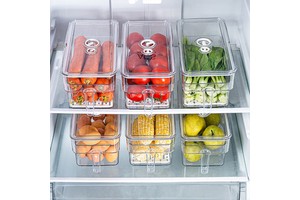 Refrigerator Organizer Food Plastic Storage Container Vegetable Stackable Storage Box With Drain Plate And Date Picker