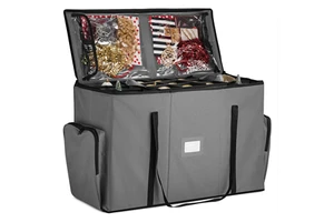 Christmas Ornament Storage Box Adjustable Extent Area for Figurines and Pockets Stores up to 73 Holiday Ornaments
