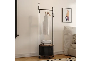 Portable Metal Coat Rack Floor-Standing Multi-Functional All-in-One Bedroom Entryway Home Clothes Hanger Storage Shelf
