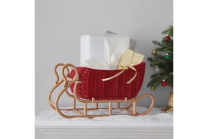 New Arrival Christmas Red Rattan Sleigh Storage Basket for Home Decoration Xmas Wholesale Products Items Decorative Gift Items