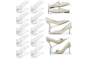 Adjustable Double Layer Transparent PET Shoe Slots Organizer With Space-Saving Design For Wardrobe And Closet Organization