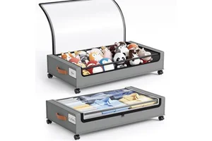 Black Grey Storage Container Large Under Bed Storage with Wheel Lid Metal Toy Under Bed Rolling Bedroom Storage Organizer