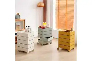 Rotating Movable Modern Storage Cabinet Bedside Table Plastic Simple Nordic Style Bedroom Cosmetic Storage Rack