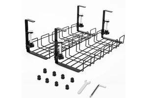 No Drill Steel Desk Cable Organizers Wire Management Tray Metal Storage Rack Holder Home Cord Under Desk Cable Management Tray