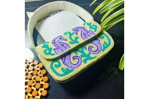 Handmade Purple Beaded Clothing Organizer Storage Bags Sea Turtle Embroidery Eco-Friendly Durable 100% Cotton Jewelry Single