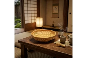 Octagonal Bamboo Woven Handmade Modern Storage Basket with Fine Wave Pattern Eco-Friendly Kitchen & Living Room Food Container