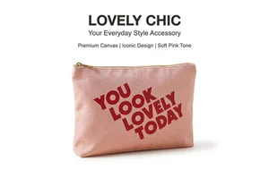 Wholesale Custom Logo Large Capacity Pink Canvas Makeup Bag Travel Cosmetic Pouch Toiletry Organizer Case with Golden Zipper