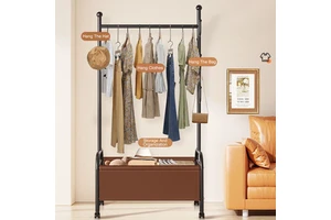 OEM Modern Detachable Movable Iron Heavy Duty Space Saving Coat Drying Rack Storage Basket Multifunctional Living Room Clothing