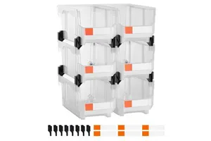 6 Pack 14.8 X 8.5 X 7.1 Inch Plastic Stackable Storage Bins Organizing Containers for Closet Storage