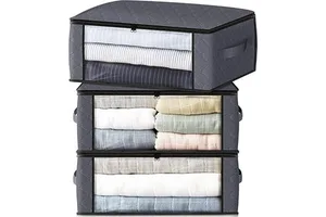 Storage 3-Pack Clothes Organizer Storage Bags Foldable Storage Box with Large Clear Window Sturdy Handles for Closet