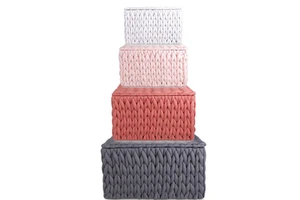 Cotton Filled Fabric Woven Storage Basket Hand-woven Basket Cotton Storage Box With Lid Home Multifunctional Storage Basket Set