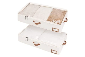 Under Bed Clothes Organizer with Ultra Thick Fabric for Blanket Bedding Under Bed Storage Containers 39.3''Lx19.7''Wx6''H Beige