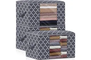 Clothes Storage Foldable Blanket Storage Bags for Organizing Bedroom Clothing Storage With Lids and Handle 2Pack 100L