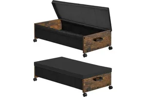 Space-Saving Foldable Rectangle Aluminum Modern Storage Box Large Rolling Bed Drawer Lid 35L+ Capacity Durable Wheel-Bearing