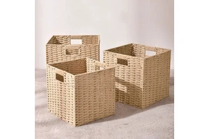 Woven Rectangle Storage Basket Folding Storage Grid Cabinet Drawer for Clothes and Books