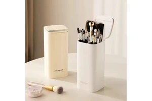 Four-grid Partition Dustproof Makeup Brushes Storage Bucket with Lid Cosmet Tools Holder Box Makeup Brush Holder Organizer