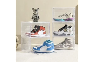 High Quality Shoes Storage Boxes & Bins Transparent Grey Shoes Case Magnetic Door Plastic Shoes Organizer Rack