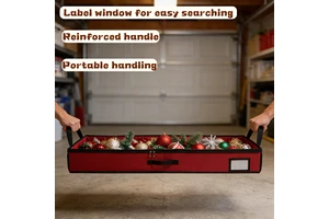 Factory Direct Heavy Duty Christmas Storage Box, Foldable Gift Wrap Organizer with Dividers and Label Window