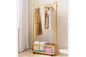 Customize Movable Single-rod Metal Coat Rack with Storage Basket Rust-proof Clothes Drying Rack for Bedroom Balcony