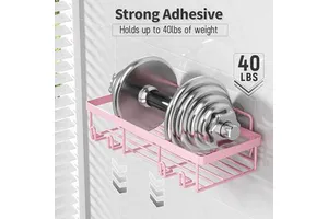 Pink 5 Pack Wall-Mounted Carbon Steel Shower Storage Racks for Bathroom and Toiletries