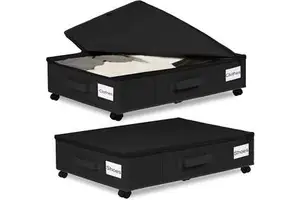 Under Bed Storage with Wheels Containers with Label Holders for Clothes Shoes and Blankets Rolling Underbed Shoe Organizer Large