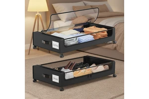 Under Bed Storage with Wheels Storage Containers Clear Lids Rolling Storage Drawers for Clothes Shoes Blankets Organizer Bins