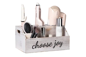 Eco-Friendly Painted Wooden Hair Tool Organizer Bathroom Supplies Countertop Storage And Vanity Caddy