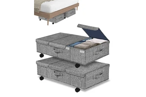 Deep Under Bed Storage Container With Wheels for Bedroom Dorms Clothes Bed Sheets Blankets Underbed Box Storage Bins