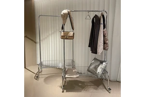 Eco-Friendly Movable Coat Rack Clothes Drying and Storage Rack with Basket Bedroom Furniture Trolley